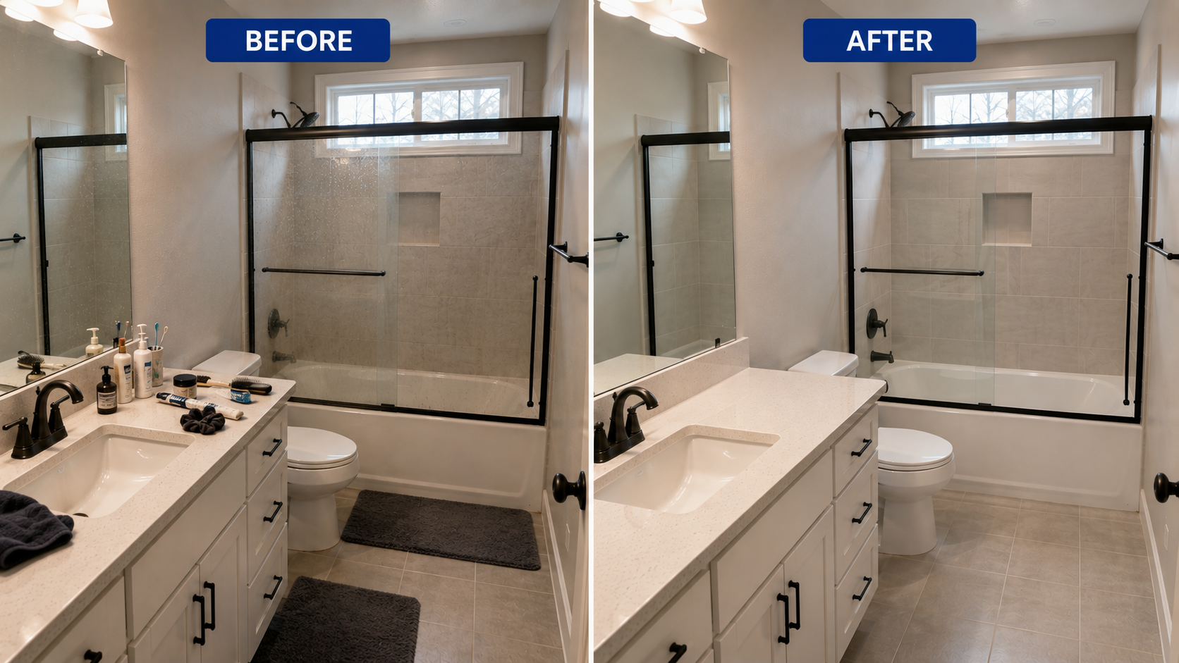 Bathroom before and after cleaning