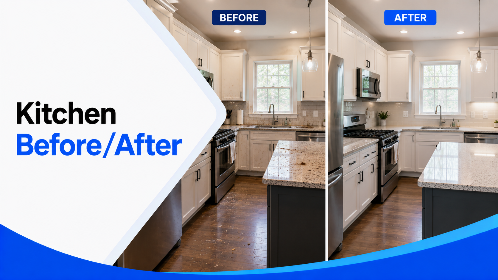 Kitchen before and after cleaning